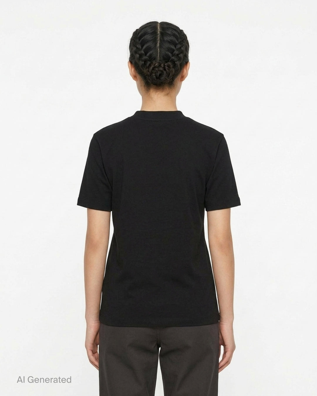 Fear of God Essentials women's tight tee in heathered taupe-grey with mock neckline and short sleeves, shown flat against a white background - back