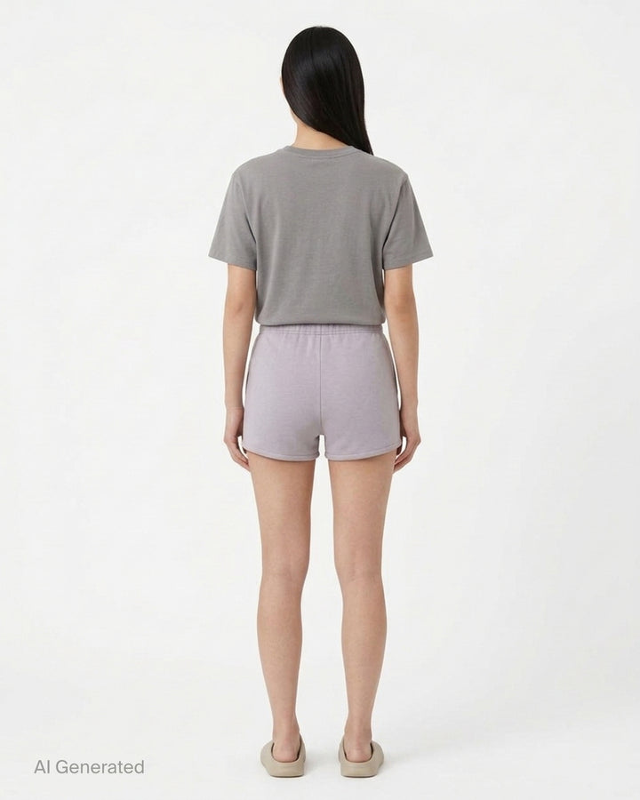 Fear of God ESSENTIALS women's black jersey shorts with elasticated waistband and tonal rubberised ESSENTIALS logo plaque - back