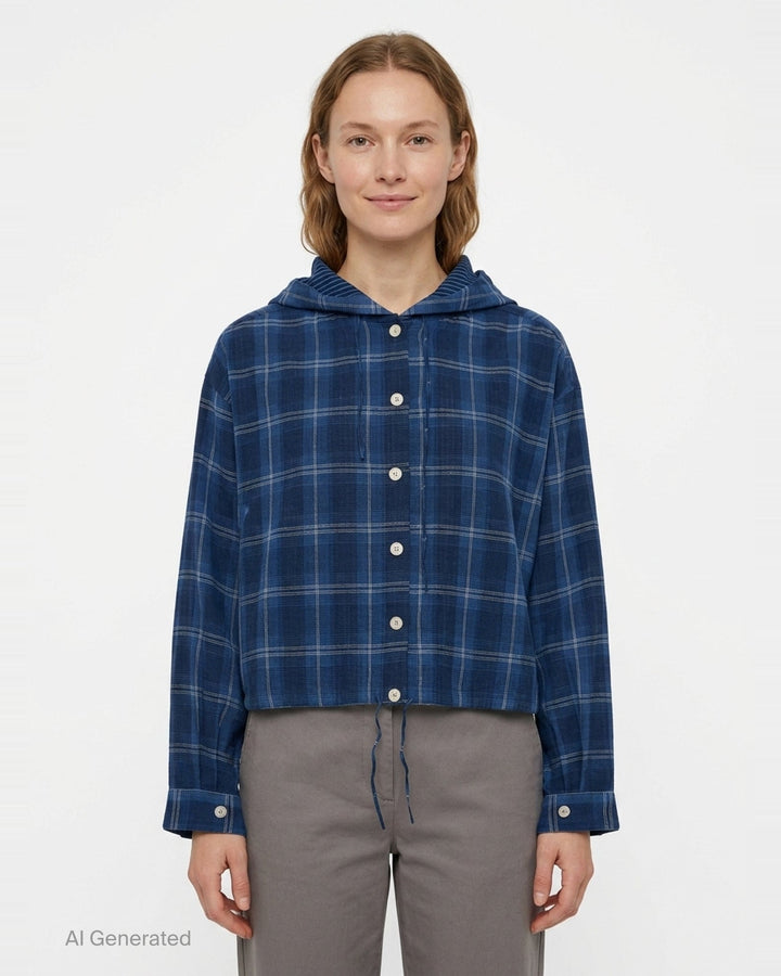 Check Hooded Shirt | Fritur | Club21 - front