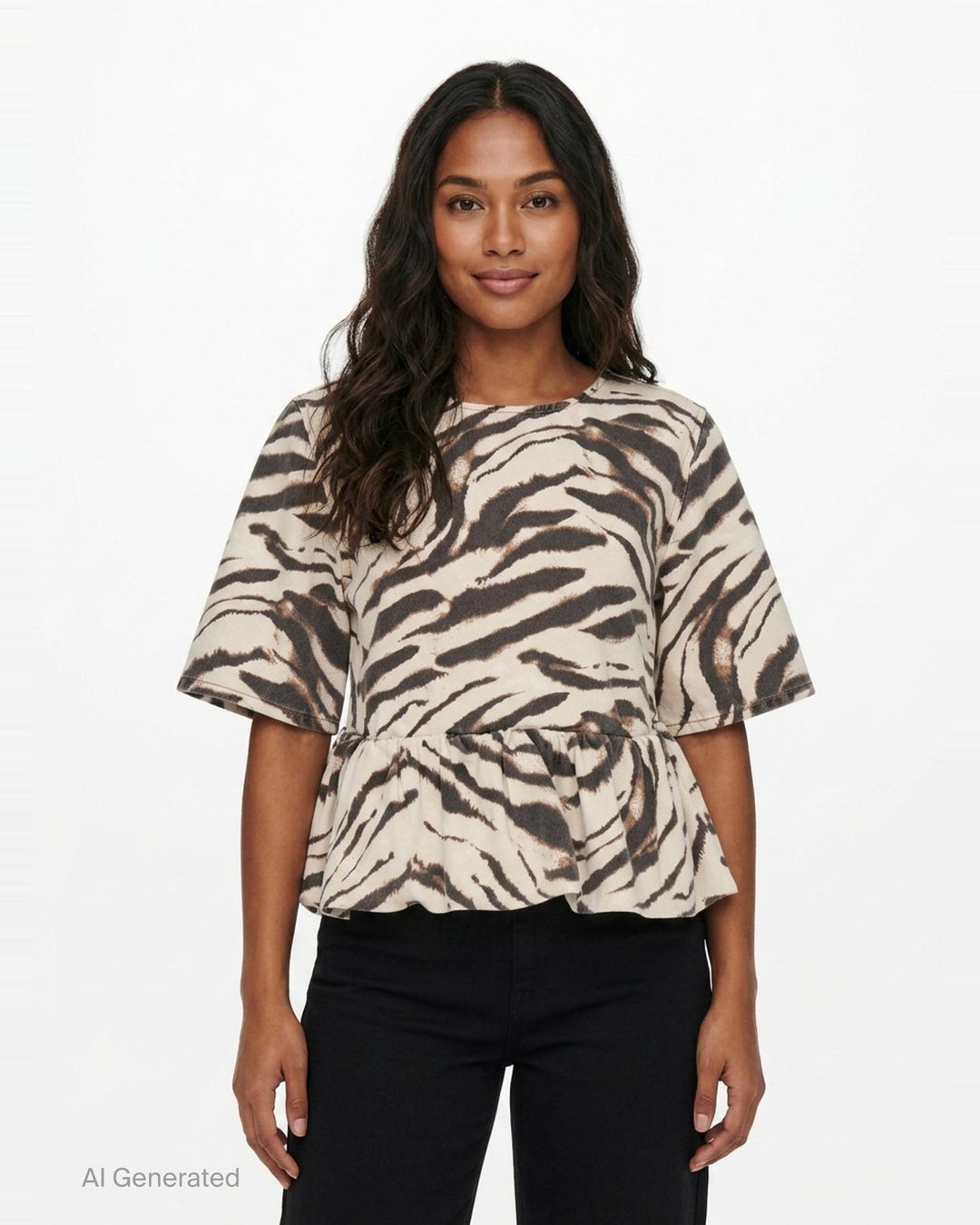 Animal Print Denim Flounce Top | Ganni | Club21 - front
