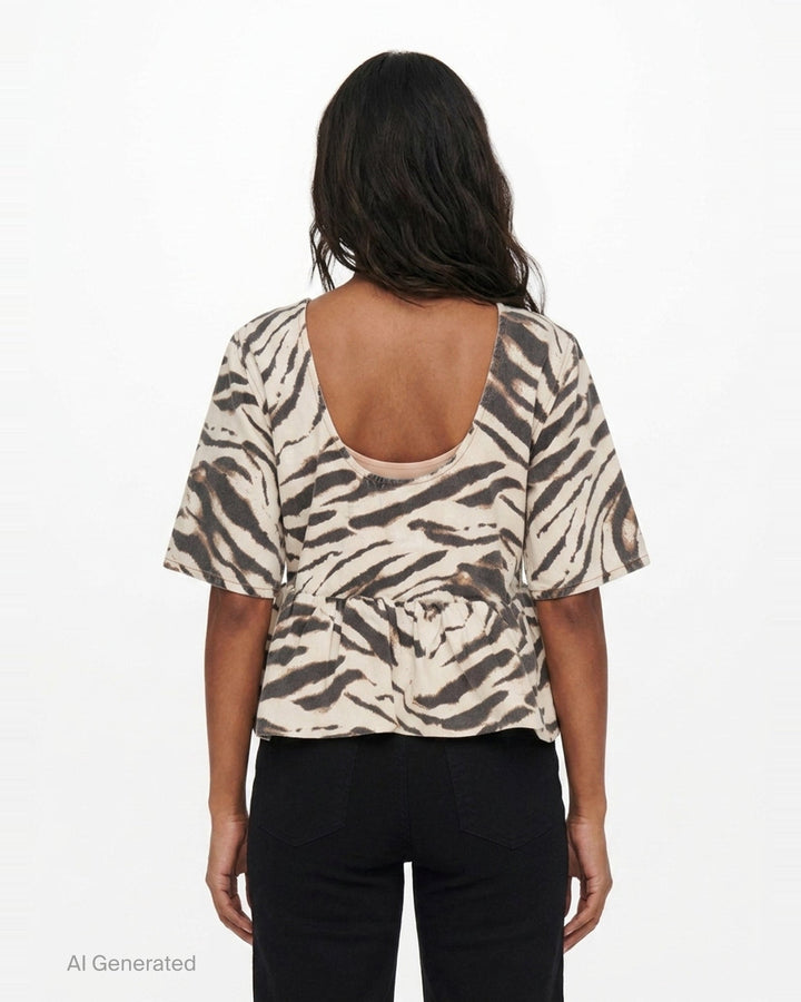 Animal Print Denim Flounce Top | Ganni | Club21 - back