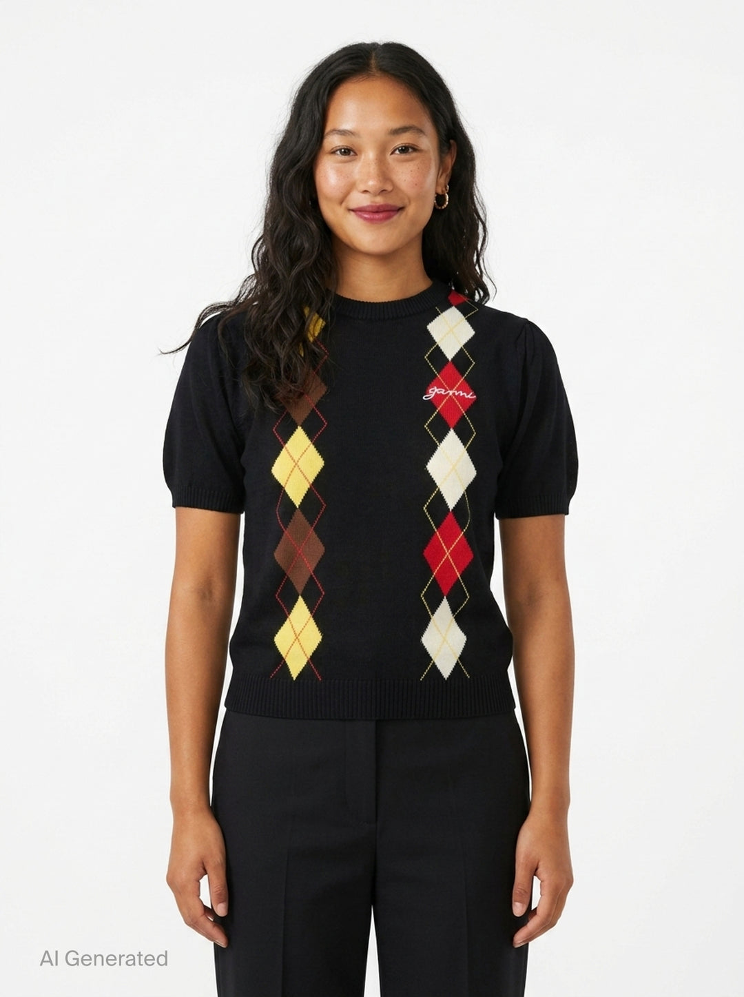 Argyle Knit T-Shirt | Ganni | Club21 - front