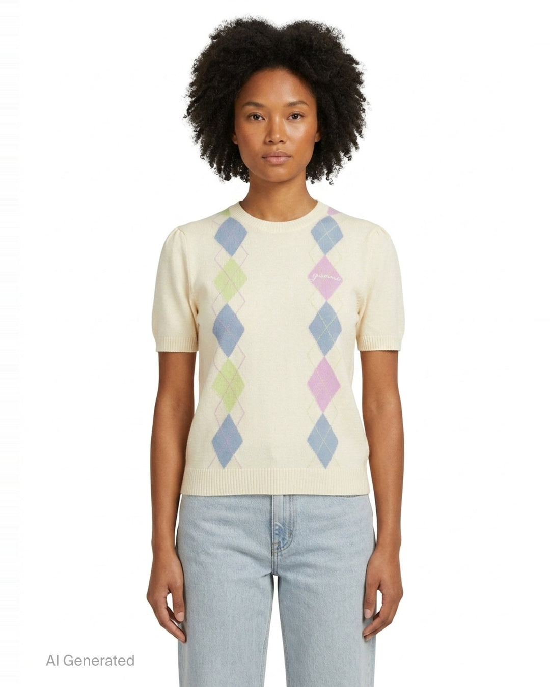 Argyle Knit T-Shirt | Ganni | Club21 - front