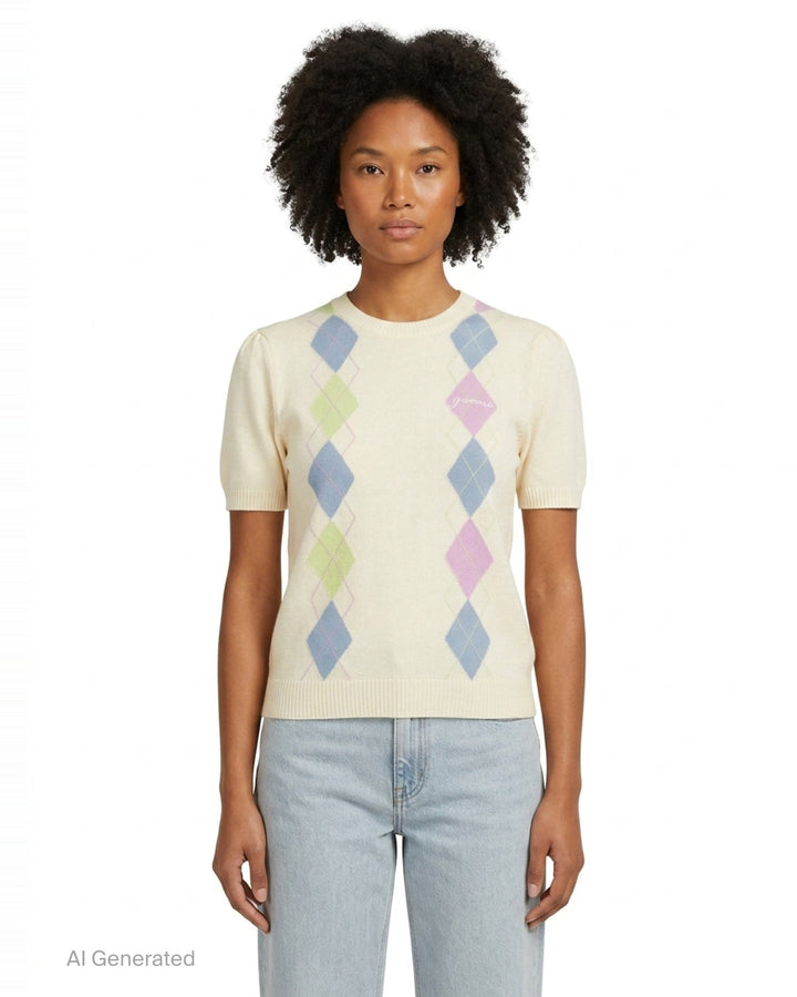 Argyle Knit T-Shirt | Ganni | Club21 - front