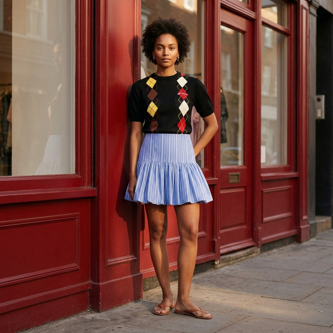 Argyle Knit T-Shirt | Ganni | Club21 - lifestyle
