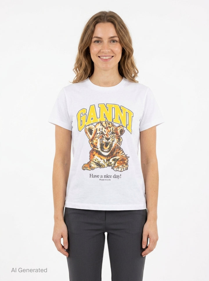 Basic Cotton Jersey Baby Fit Tee | Ganni | Club21 - front