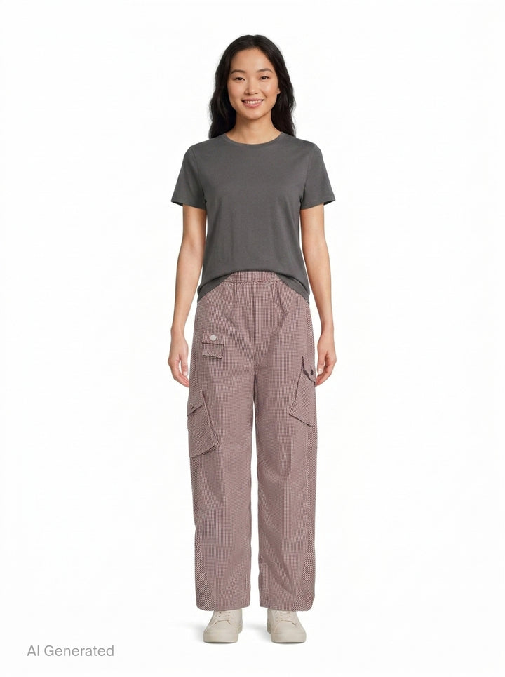 Check Cotton Cargo Pants | Ganni | Club21 - front