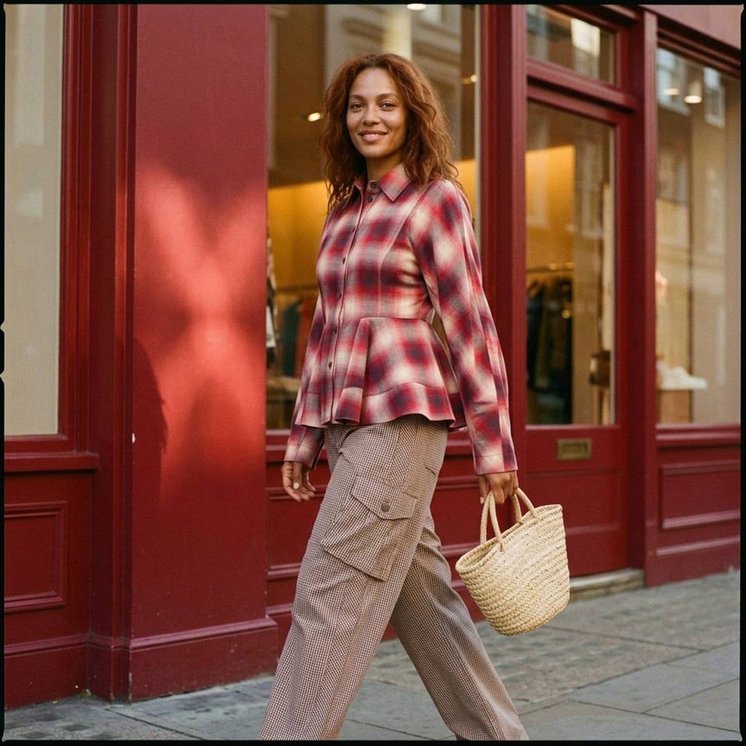 Check Cotton Cargo Pants | Ganni | Club21 - lifestyle