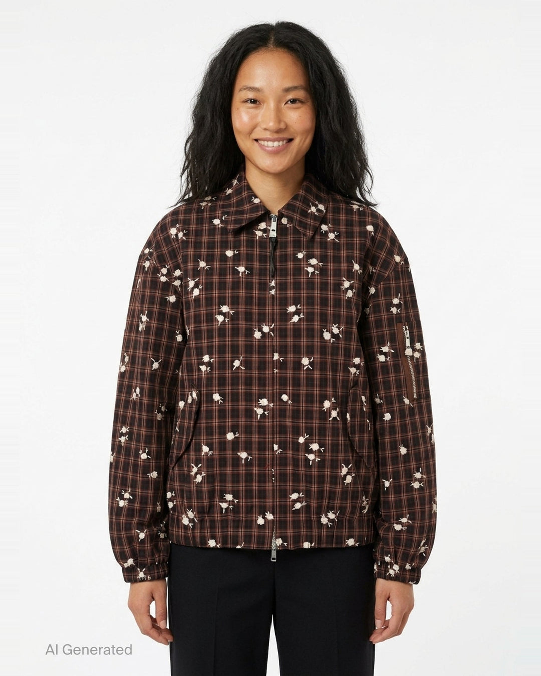 Check Floral Bomber Jacket | Ganni | Club21 - front