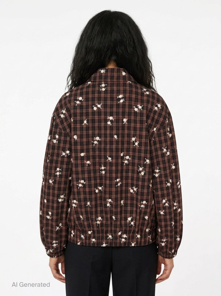 Check Floral Bomber Jacket | Ganni | Club21 - back