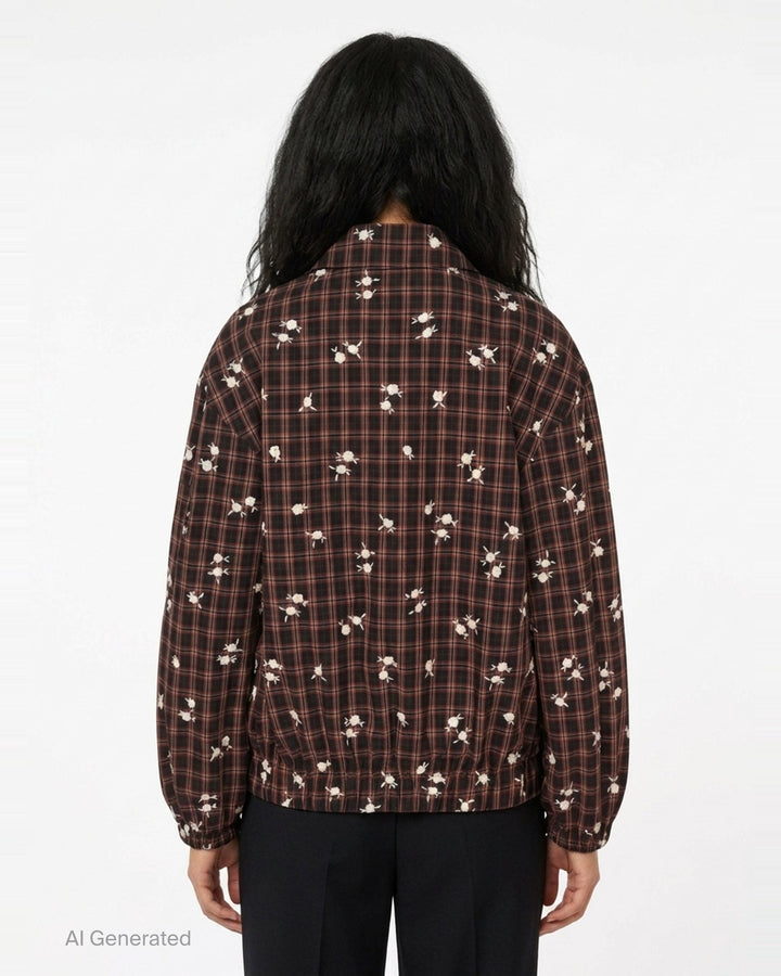 Check Floral Bomber Jacket | Ganni | Club21 - back