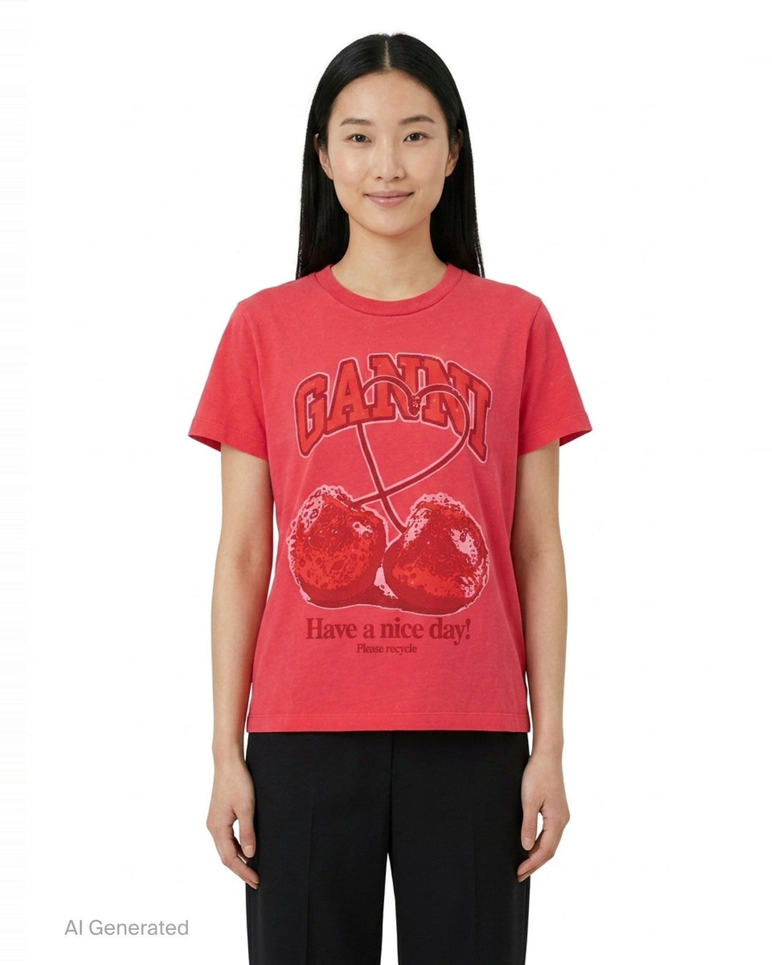 Cherry Baby Fit Tee | Ganni | Club21 - front