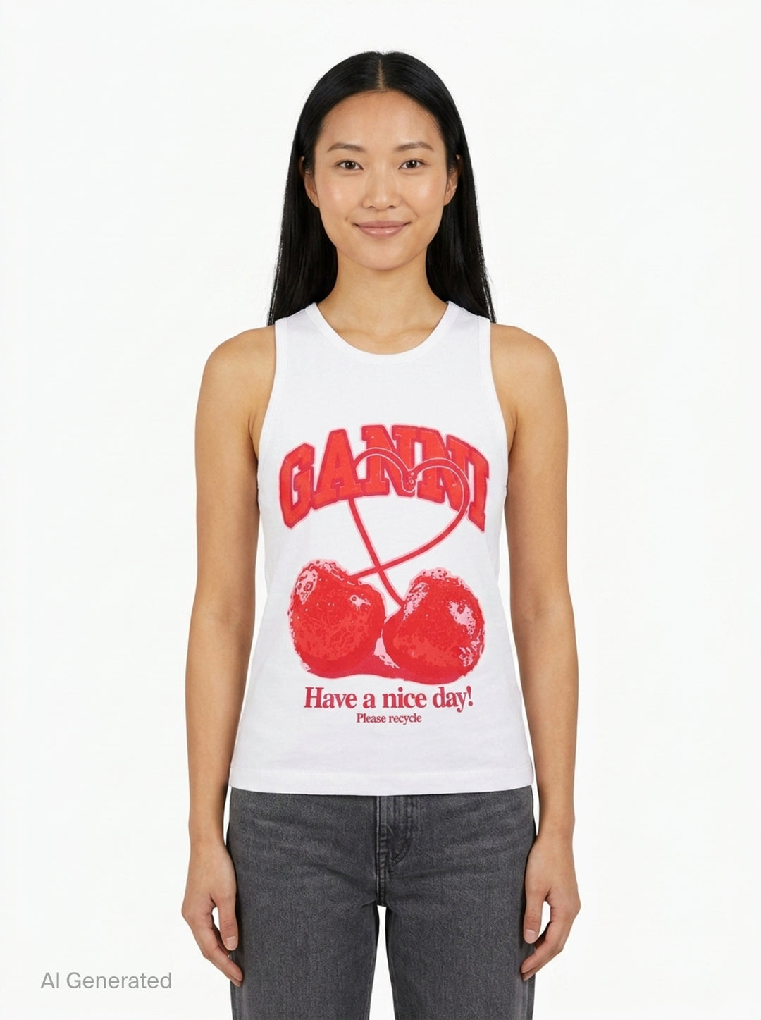 Cherry Print Rib Tank | Ganni | Club21 - front
