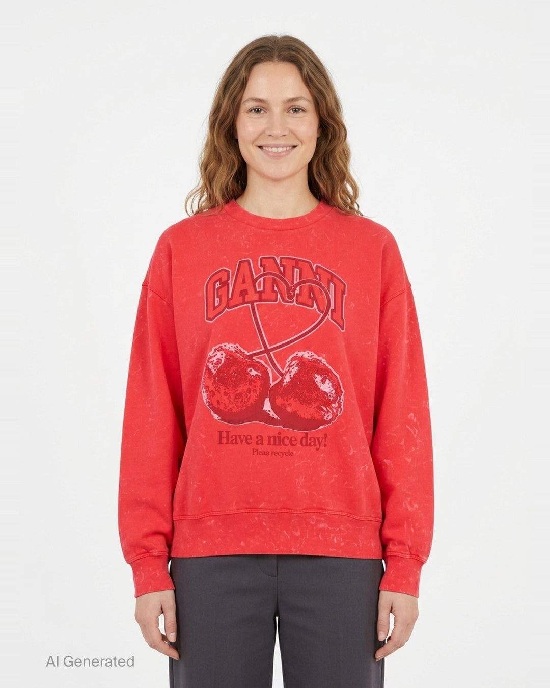 Cherry Washed Crewneck Sweatshirt | Ganni | Club21 - front