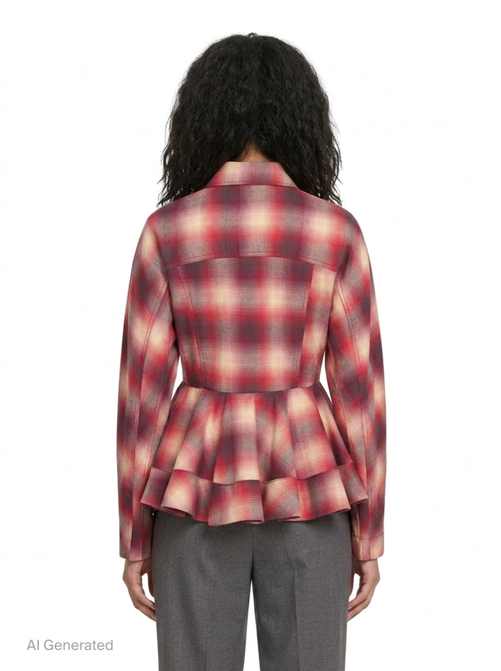Cotton Flannel Check Peplum Shirt | Ganni | Club21 - back