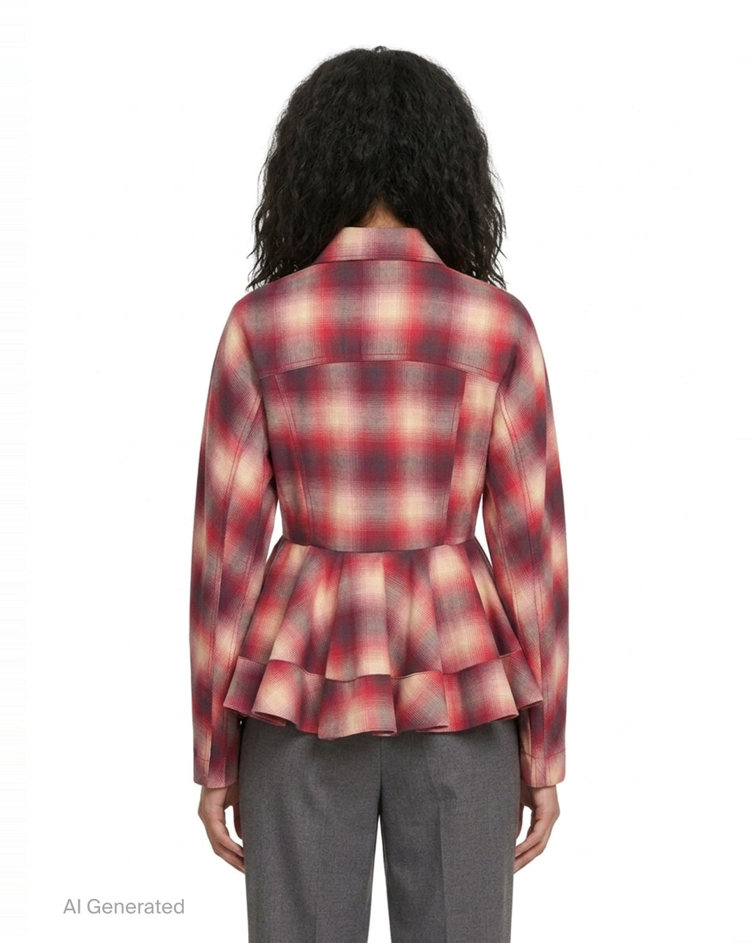 Cotton Flannel Check Peplum Shirt | Ganni | Club21 - back