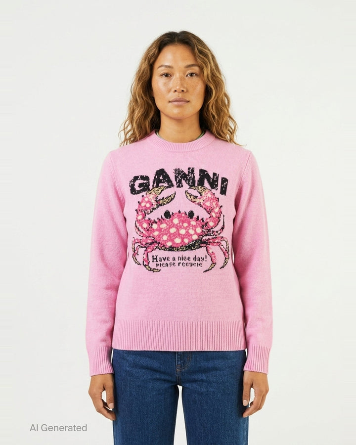 Graphic Crab Wool Sweater | Ganni | Club21 - front