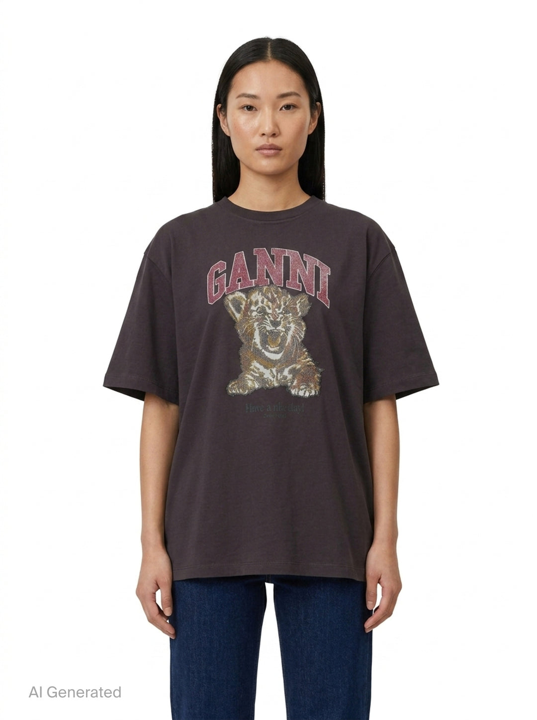 Heavy Cotton Tiger Cub Tee | Ganni | Club21 - front