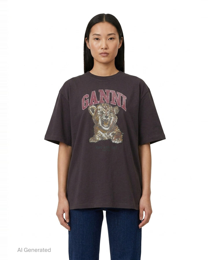 Heavy Cotton Tiger Cub Tee | Ganni | Club21 - front