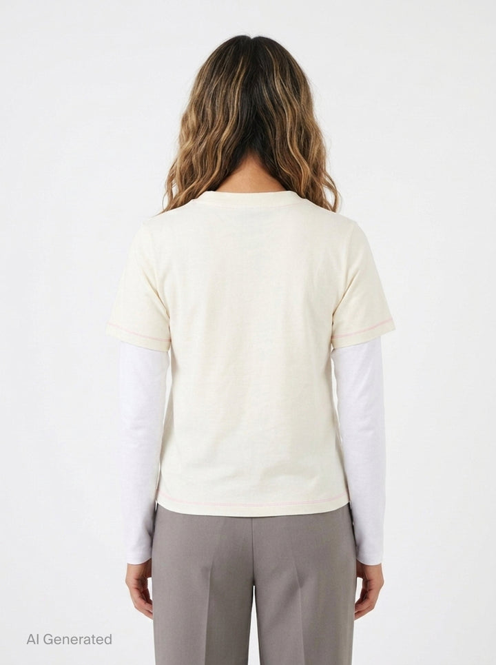 Heavy Stretch Cotton Layered Tee | Ganni | Club21 - back