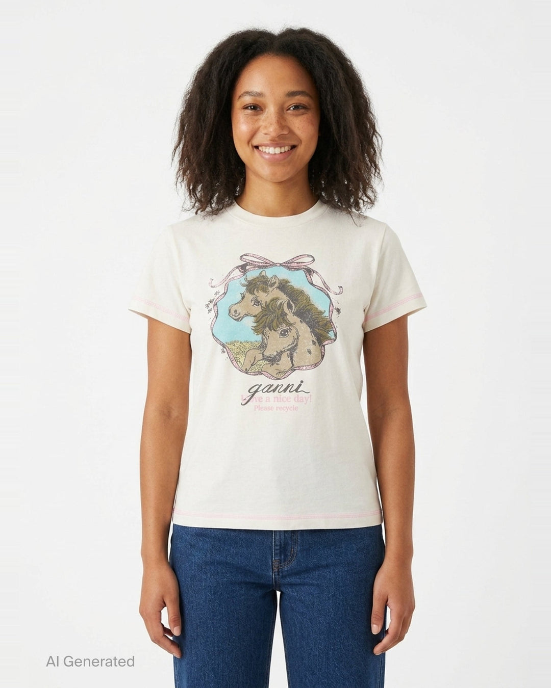 Horse Graphic Baby Tee | Ganni | Club21 - front