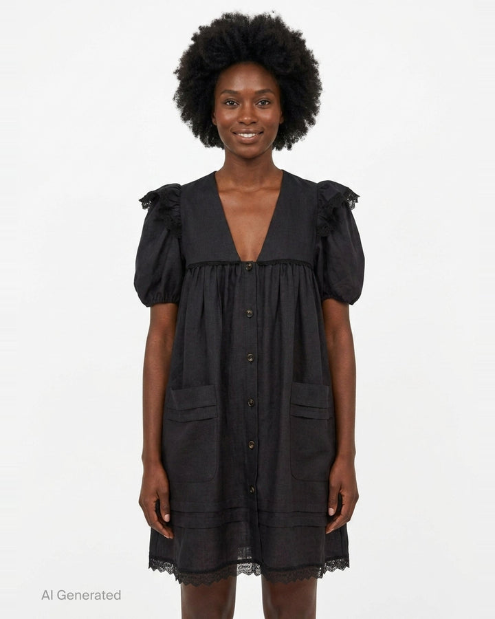 Light Linen Angel Mini Dress | Ganni | Club21 - front