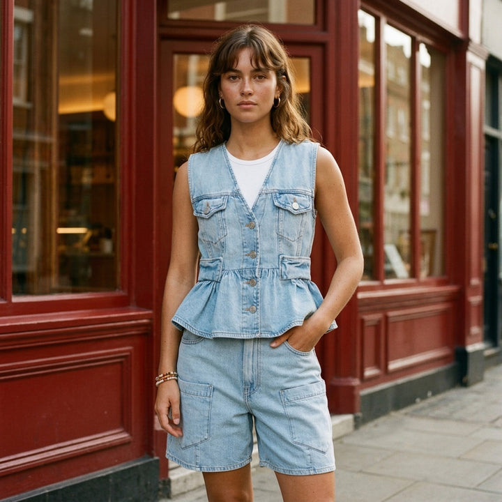 Lightweight Denim Baggy Cargo Shorts | Ganni | Club21 - lifestyle