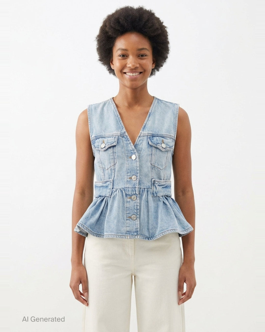 Lightweight Denim Peplum Vest | Ganni | Club21 - front