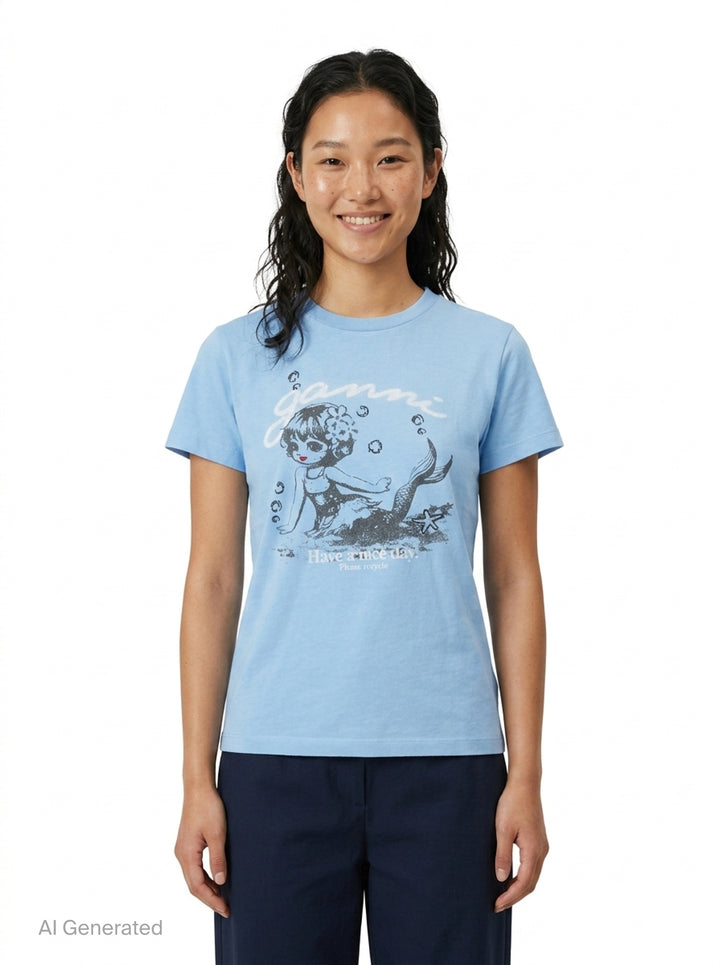 Mermaid Baby Fit Jersey Tee | Ganni | Club21 - front