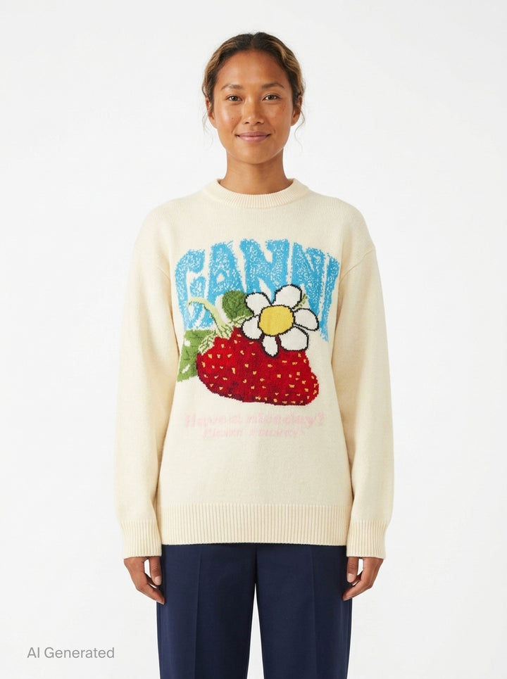 Oversized Graphic Wool Mix Sweater | Ganni | Club21 - front