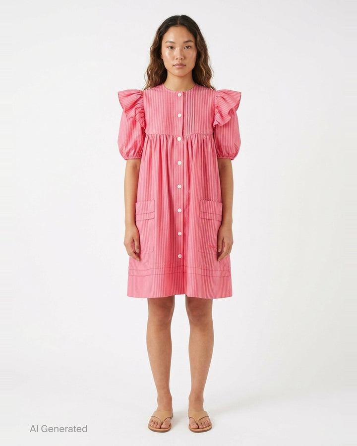 Oxford Stripe Angel Mini Dress | Ganni | Club21 - front