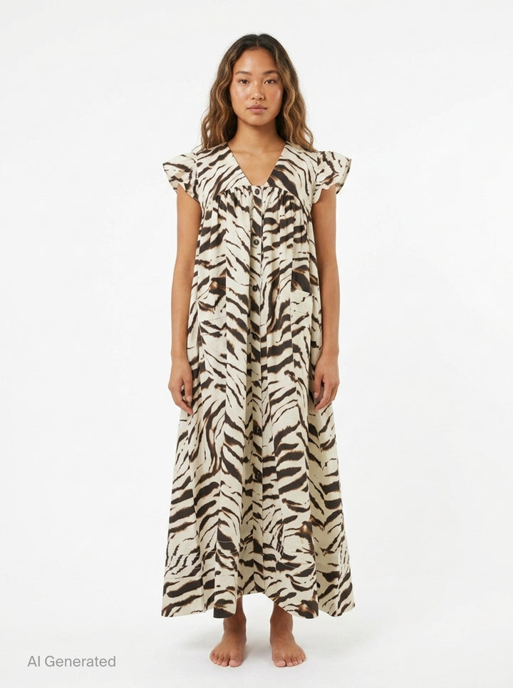 Printed Stretch Cotton Angel Dress | Ganni | Club21 - front