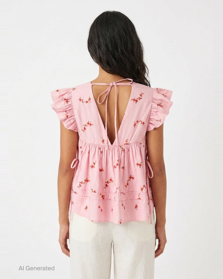 Printed Stretch Cotton Angel Top | Ganni | Club21 - back