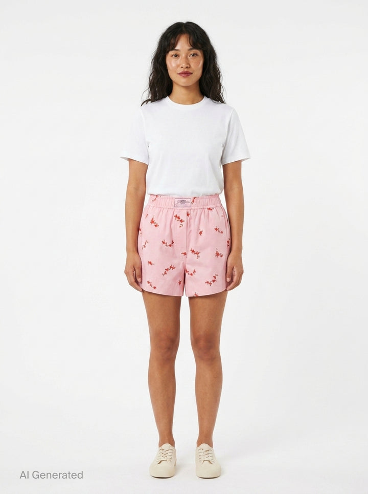 Printed Stretch Cotton Shorts | Ganni | Club21 - front