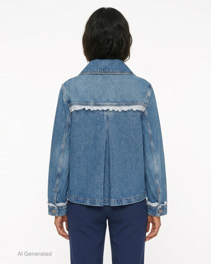 Rigid Denim Lace Jacket | Ganni | Club21 - back