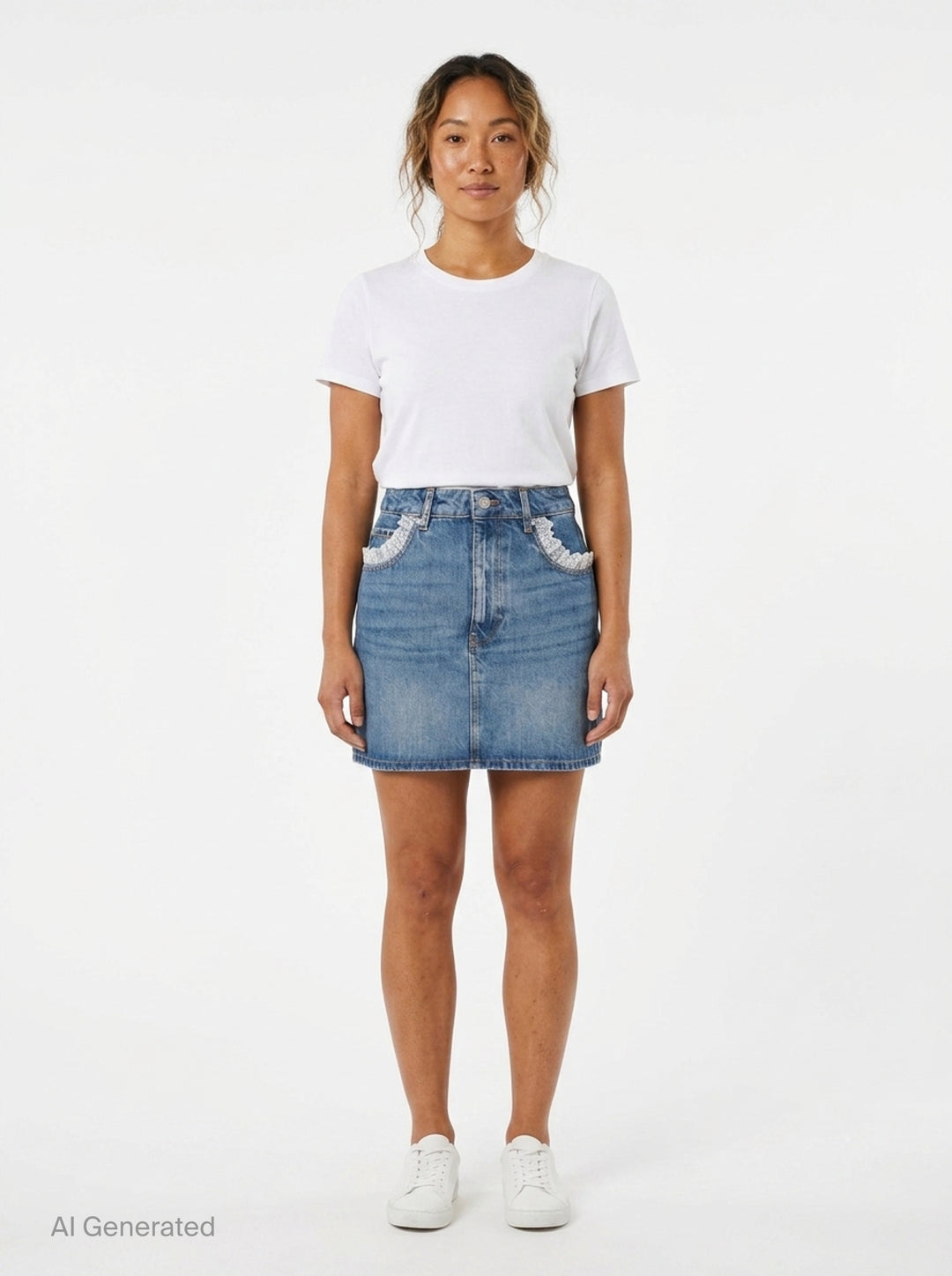 Rigid Denim Lace Mini Skirt | Ganni | Club21 - front