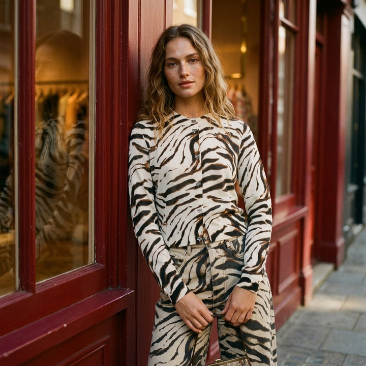 Sheer Printed Cotton Cardigan | Ganni | Club21 - lifestyle