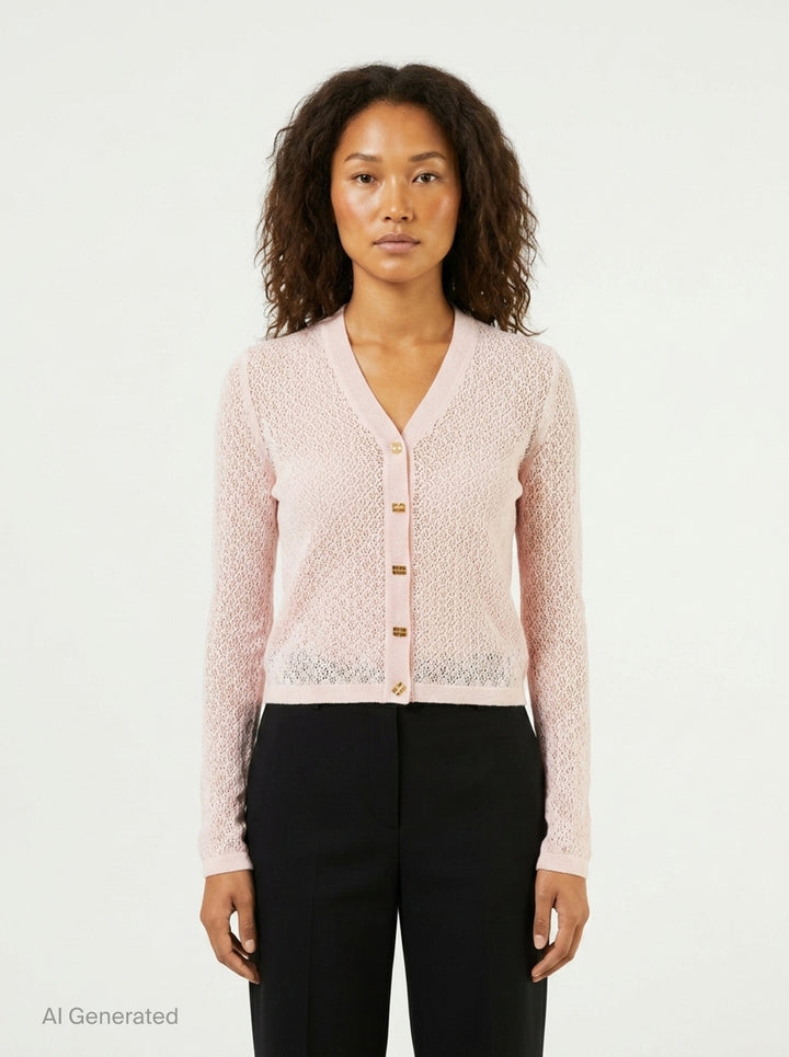 Shiny Viscose Pointelle Cardigan | Ganni | Club21 - front
