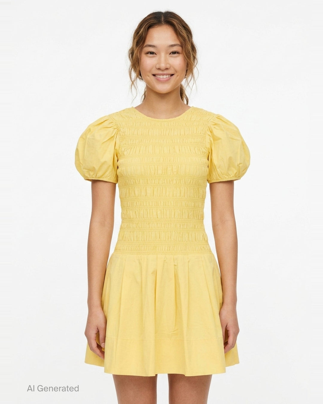 Smocked Cotton Mini Dress | Ganni | Club21 - front