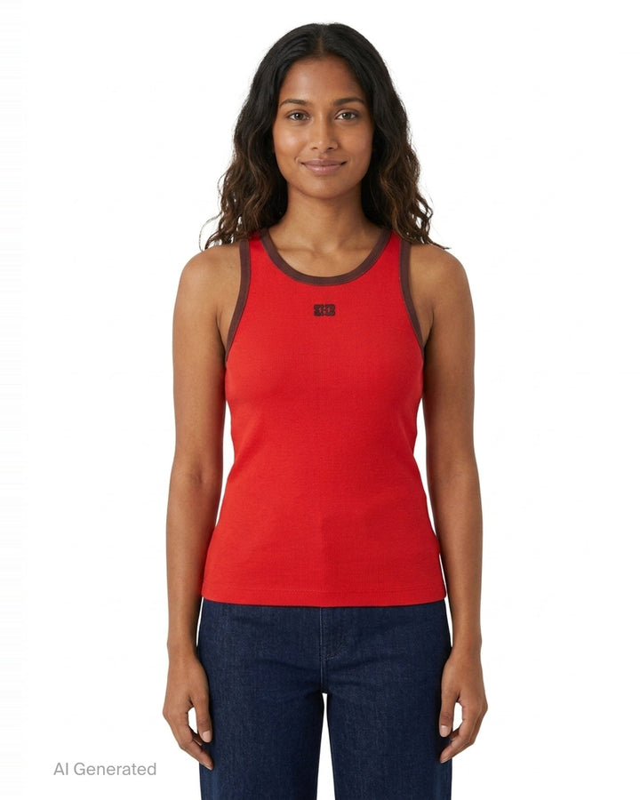 Soft Cotton Rib Tank Top | Ganni | Club21 - front