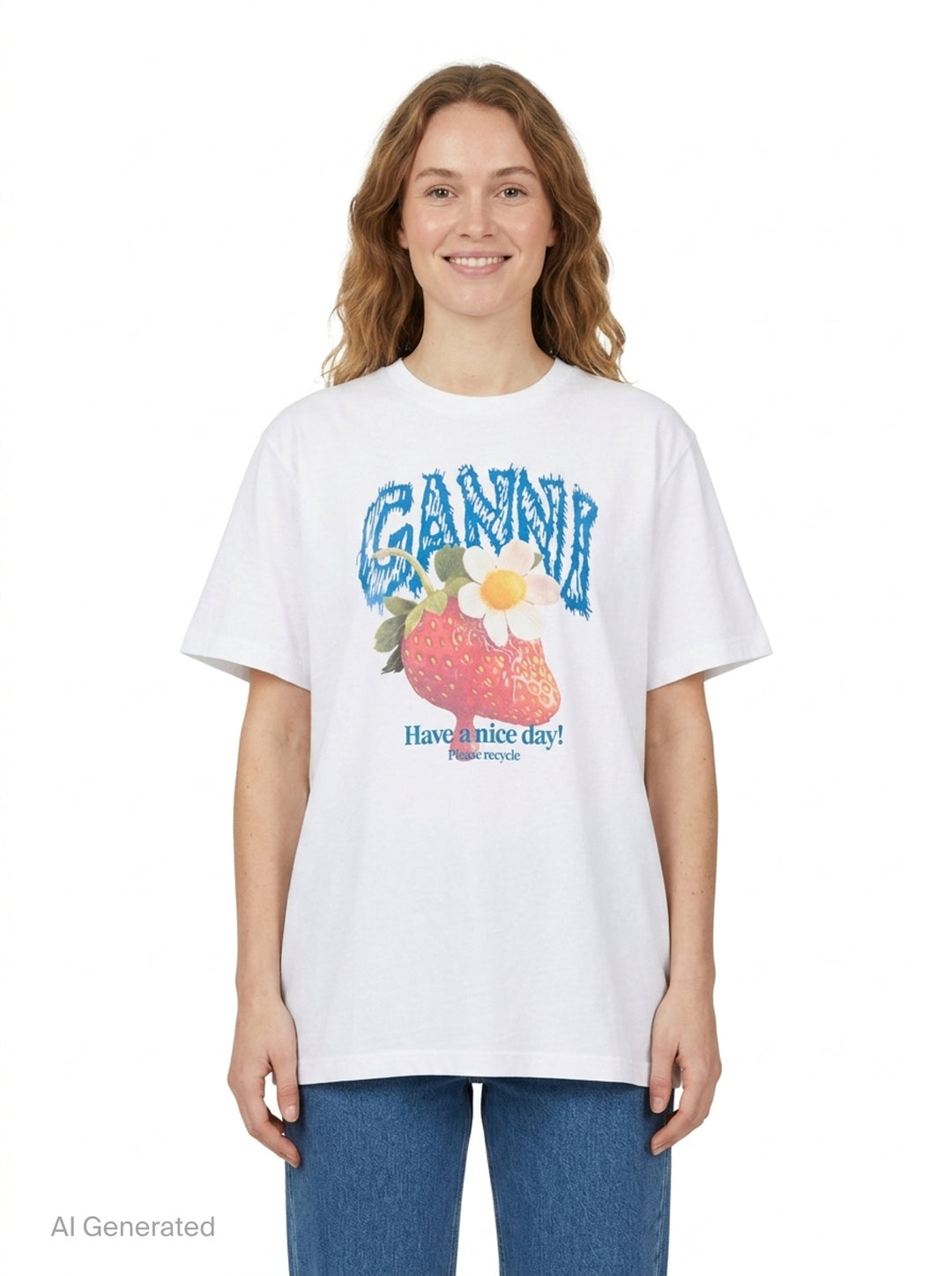 Strawberry Graphic Cotton Tee | Ganni | Club21 - front