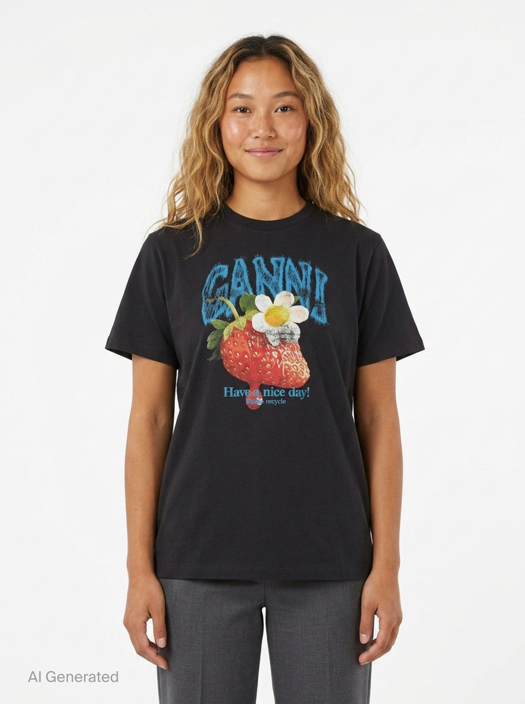 Strawberry Graphic Cotton Tee | Ganni | Club21 - front