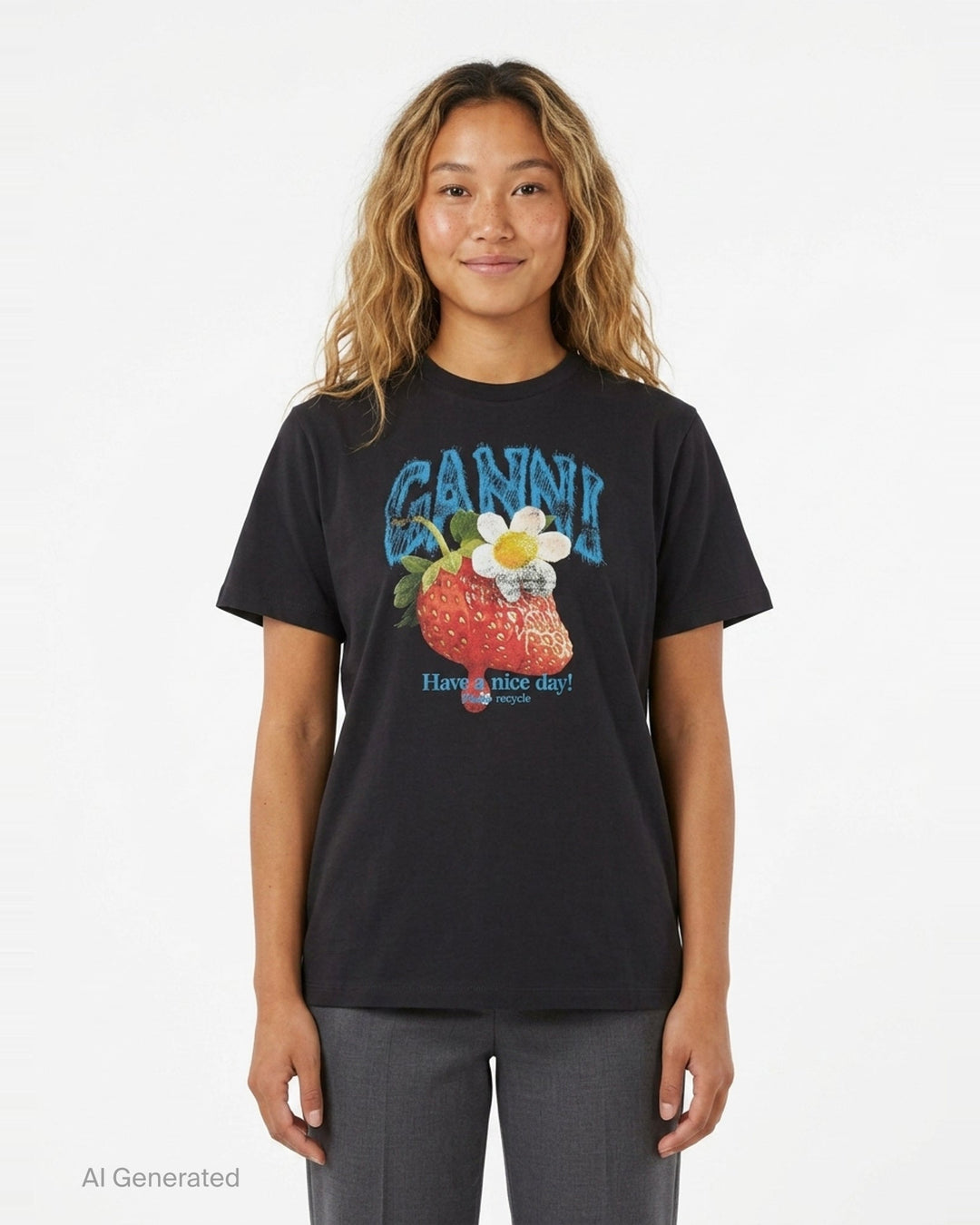 Strawberry Graphic Cotton Tee | Ganni | Club21 - front