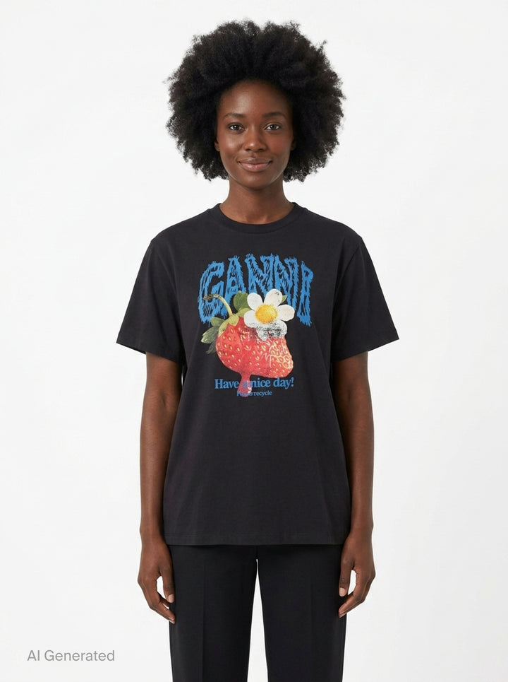 Strawberry Graphic Jersey Tee | Ganni | Club21 - front