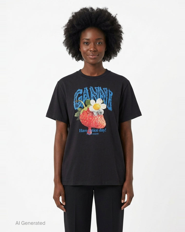 Strawberry Graphic Jersey Tee | Ganni | Club21 - front
