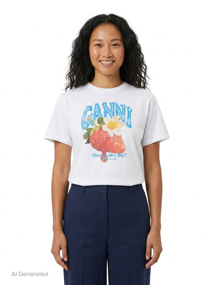 Strawberry Jersey Tee | Ganni | Club21 - front