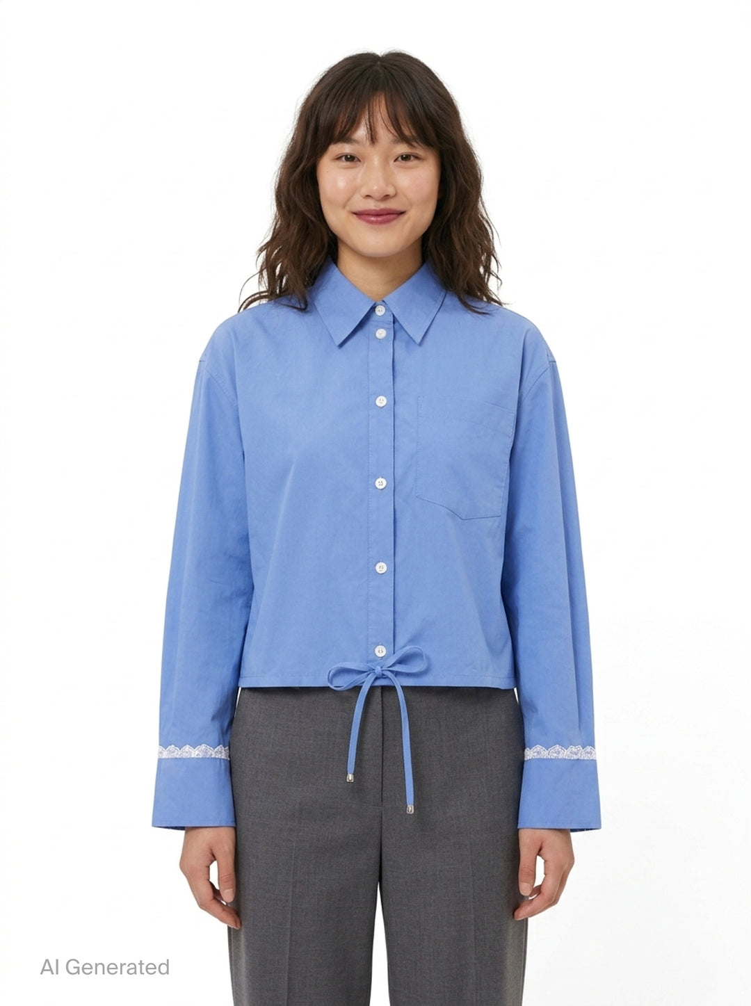 Stretch Cotton Cropped Shirt | Ganni | Club21 - front