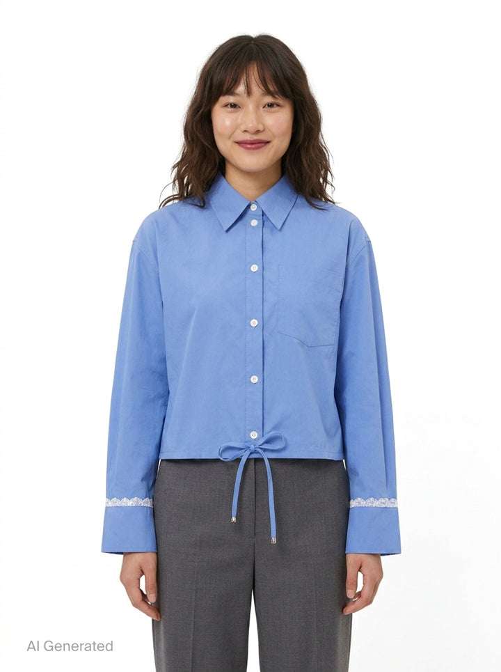 Stretch Cotton Cropped Shirt | Ganni | Club21 - front