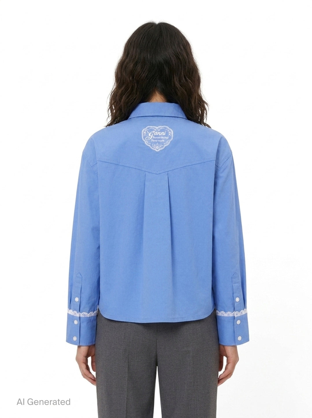 Stretch Cotton Cropped Shirt | Ganni | Club21 - back