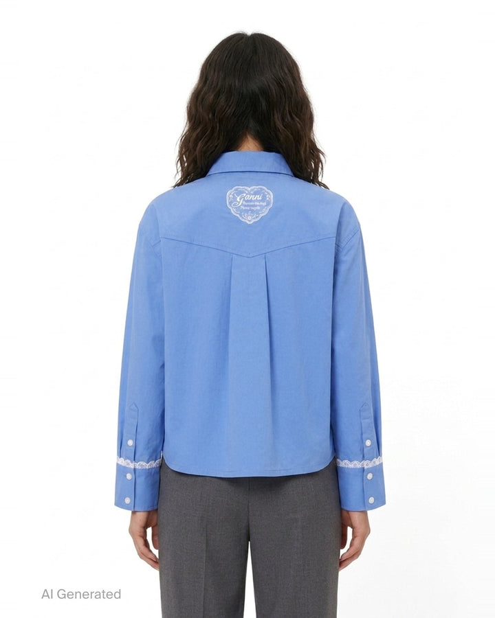 Stretch Cotton Cropped Shirt | Ganni | Club21 - back
